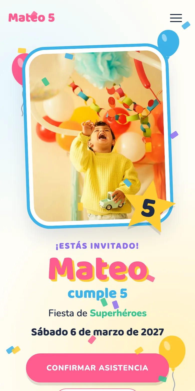 Invitación digital de cumpleaños infantil, demo Fiesta