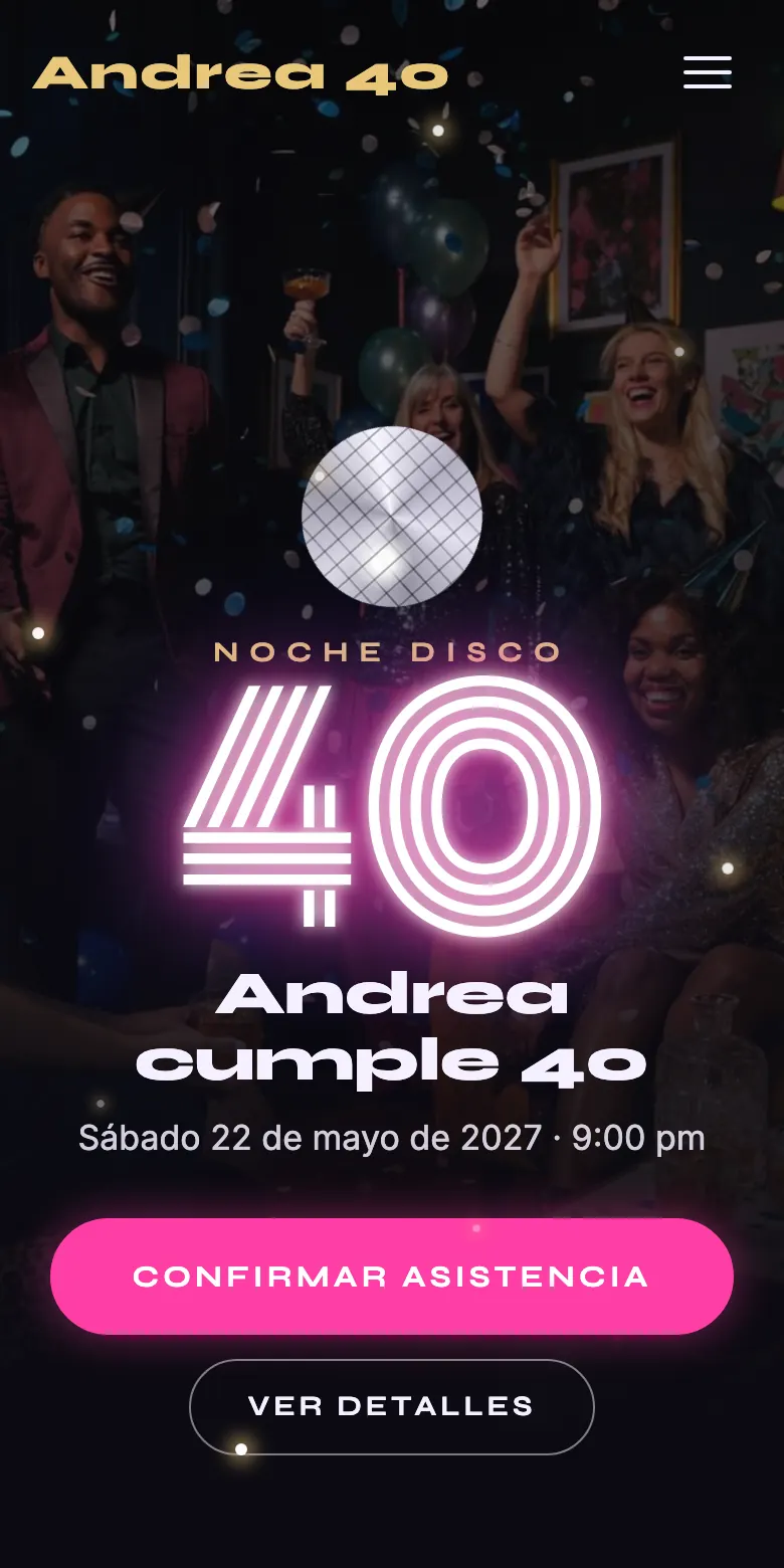 Invitación digital de cumpleaños, demo Noche
