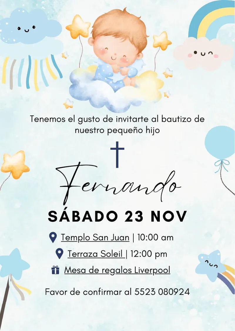 Demo de invitación digital Bautizo Niño - Bautizo